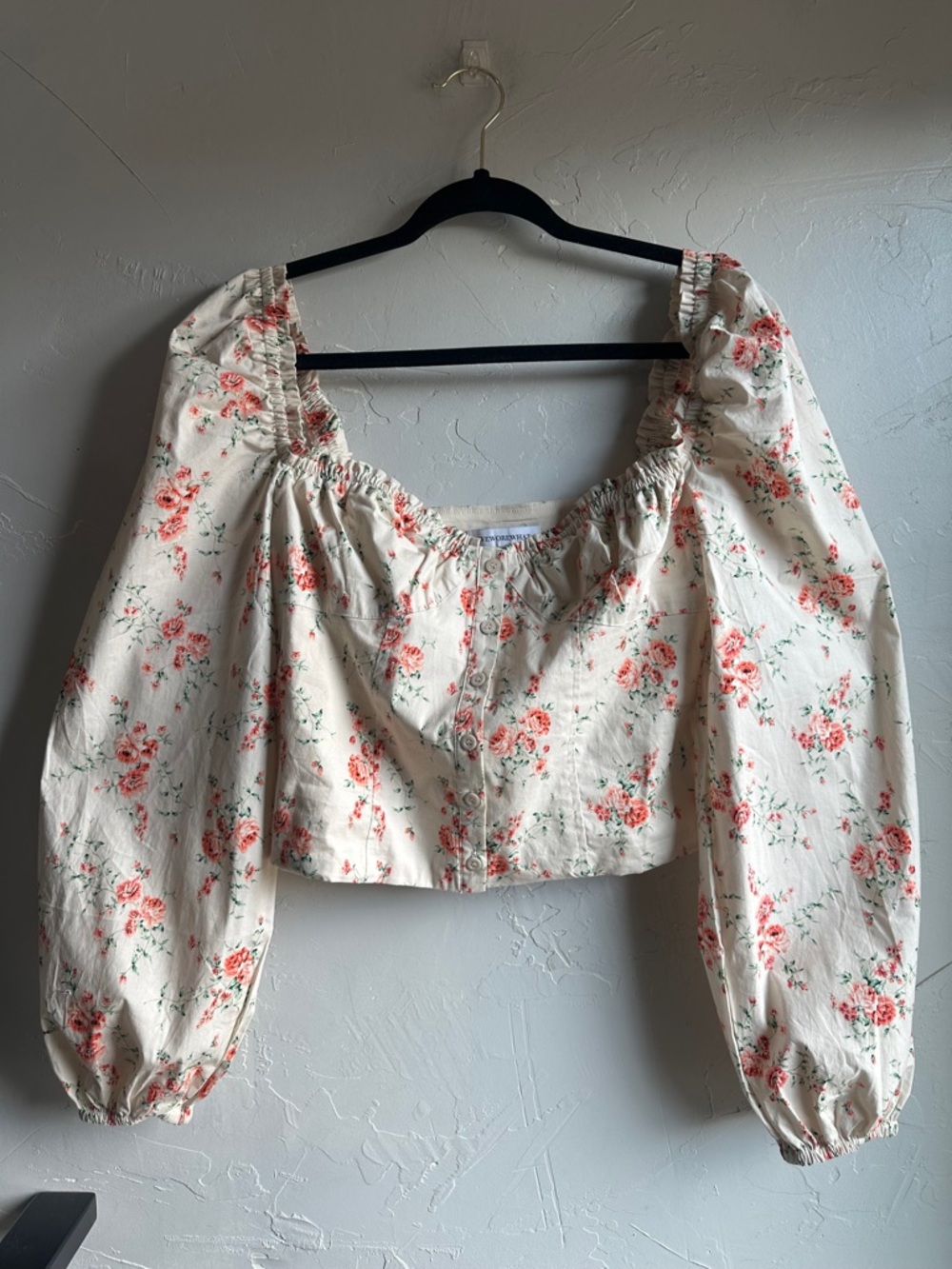 WeWoreWhat Floral Puff Sleeve Crop Top Coquette Cottagecore Romantic Milkmaid  S